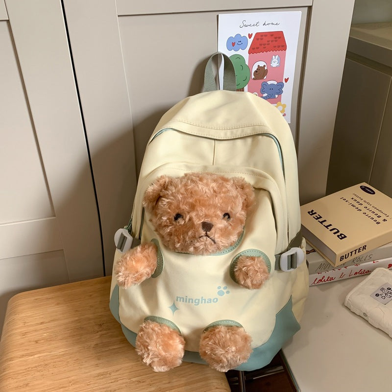 Korean Style Cute Bear Junior Senior High Large Leisure Backpack