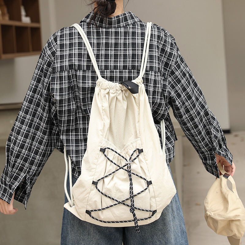 Leisure Artistic Nylon Fashion Drawstring Pleated Canvas Backpacks