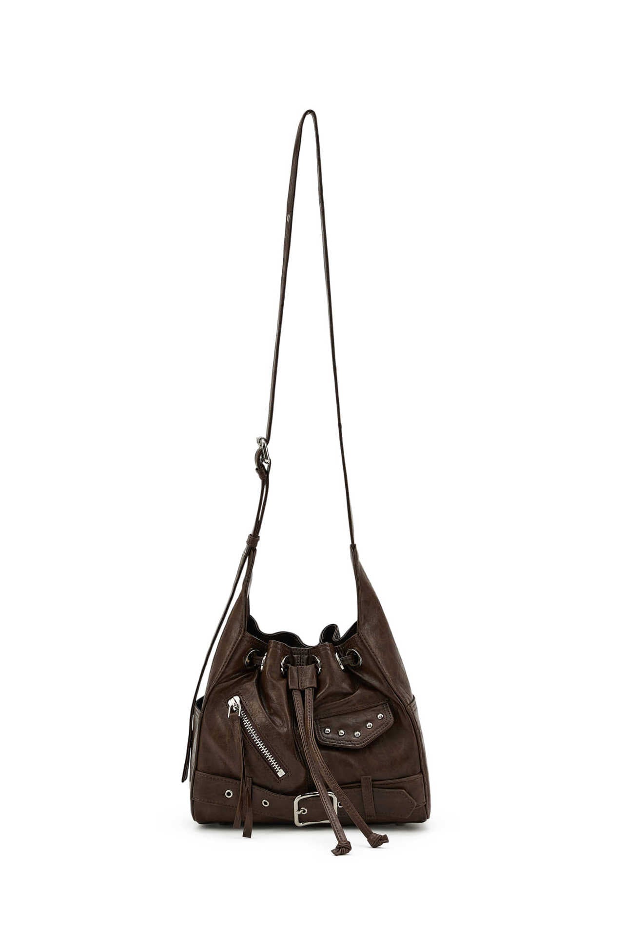 Women's Decorative Rivets Drawstring Motorcycle Large Capacity Women's Shoulder Bag