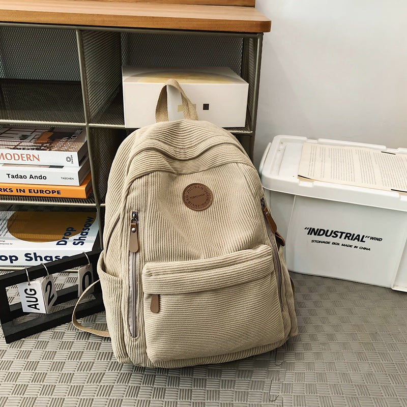 Men's College Fashion Corduroy Large Capacity Leisure Backpack
