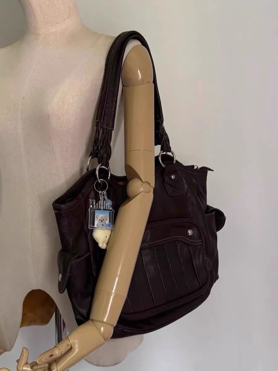 High-grade Large Capacity Commuter Korean Pleated Double Outer Sweet Cool Women's Shoulder Bag