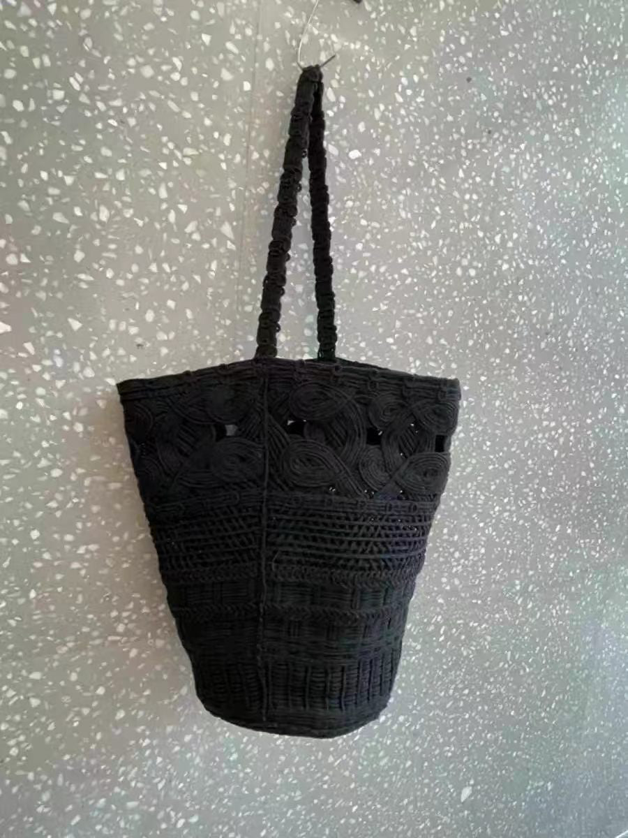 Women's Quality Hollow Wax Rope Hand-woven Underarm Bucket Bags