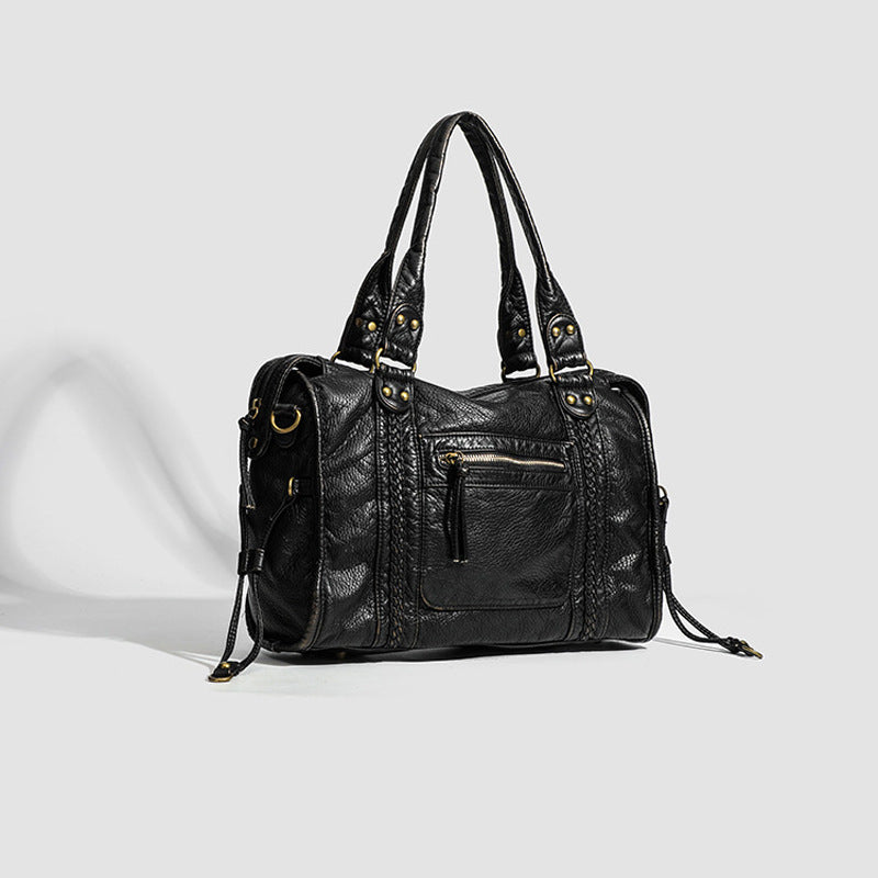 Women's Korean Washed Leather Soft Retro Motorcycle Women's Shoulder Bag