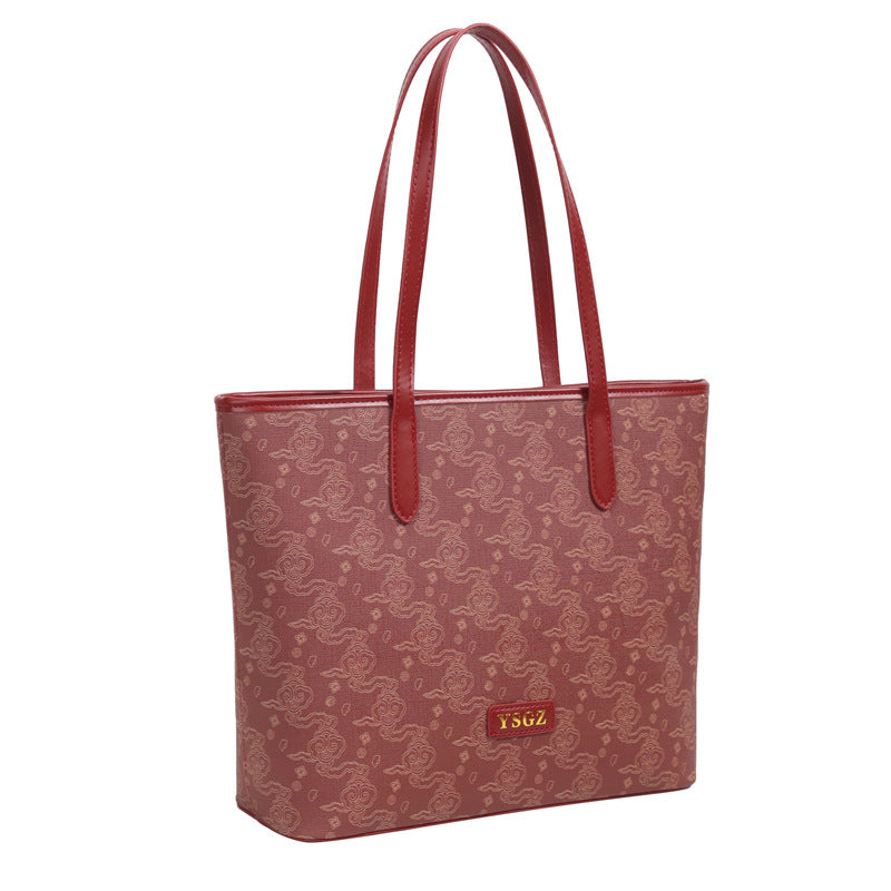 Women's Chinese Style Joint Red Bridal Commuter Tote Bag