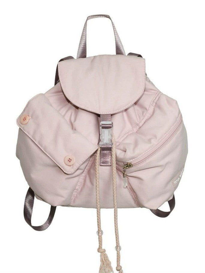 Women's Niche Pocket Button Drawstring Nylon Mechanical Backpacks