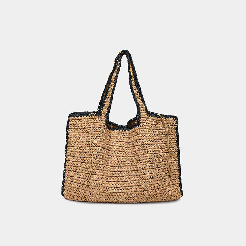 Women's Seaside Vacation Style Straw Woven Large Tote Bag