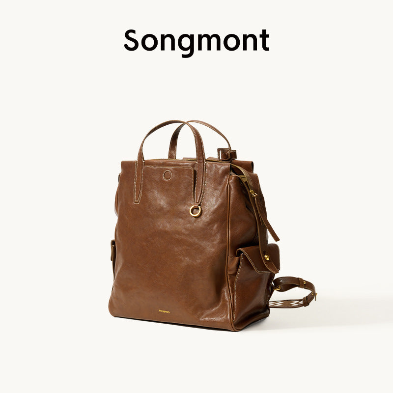 Without Gender Computer Retro Genuine Leather Large Capacity Women's Backpack