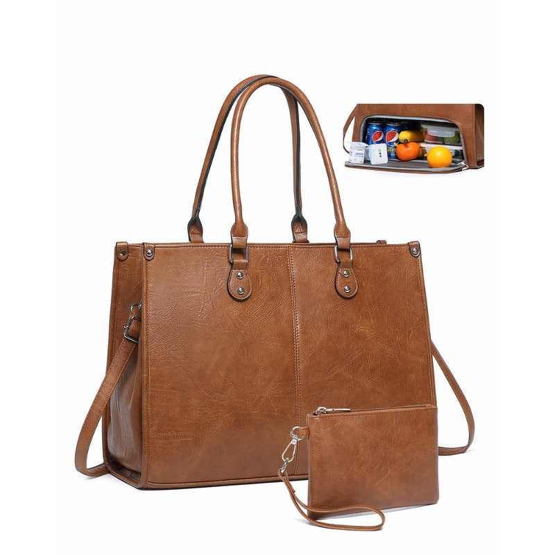 Casual Leather Lunch Portable Insulated Compartment Tote Bag