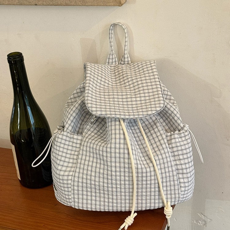 Women's Korean Style Plaid Drawstring Large Capacity Commuter Backpacks