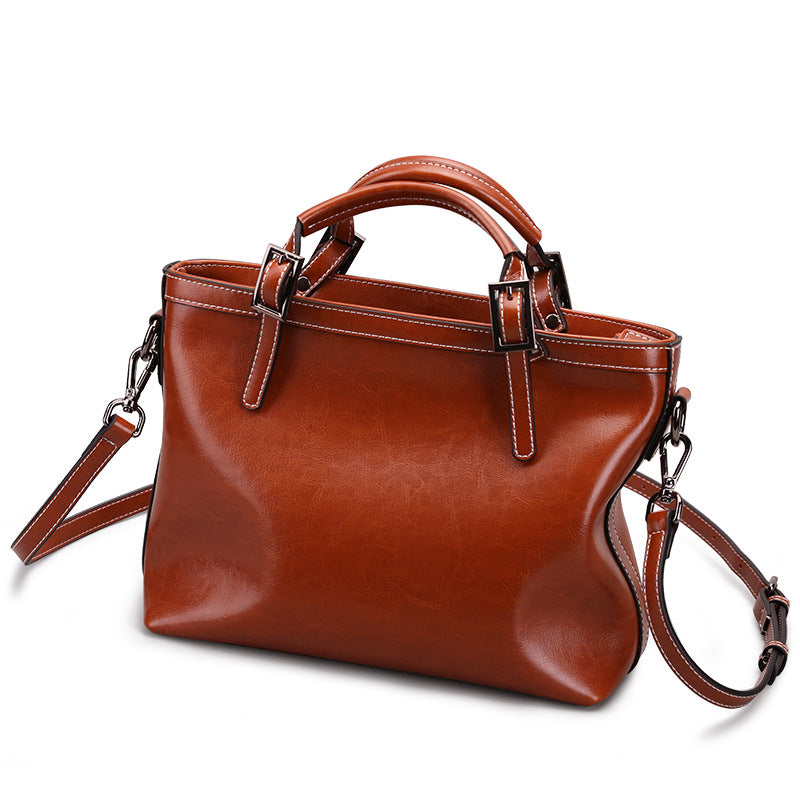 Women's Summer Vintage Leather Simple Commute Cowhide Women's Shoulder Bag