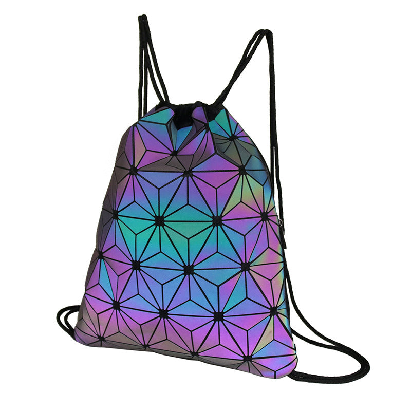 Rhombus Luminous Colorful Drawstring Male Female Bags