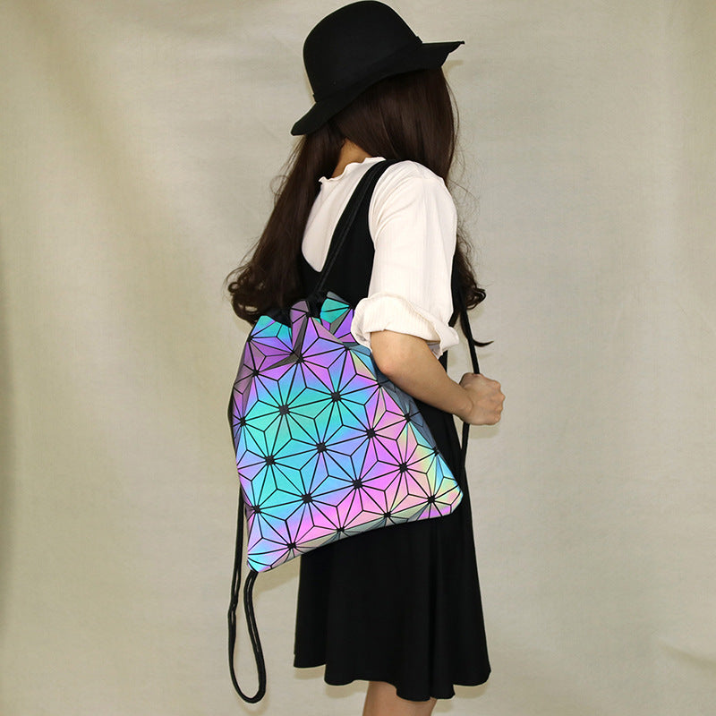 Rhombus Luminous Colorful Drawstring Male Female Bags