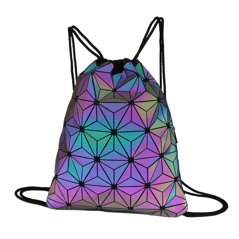 Rhombus Luminous Colorful Drawstring Male Female Bags