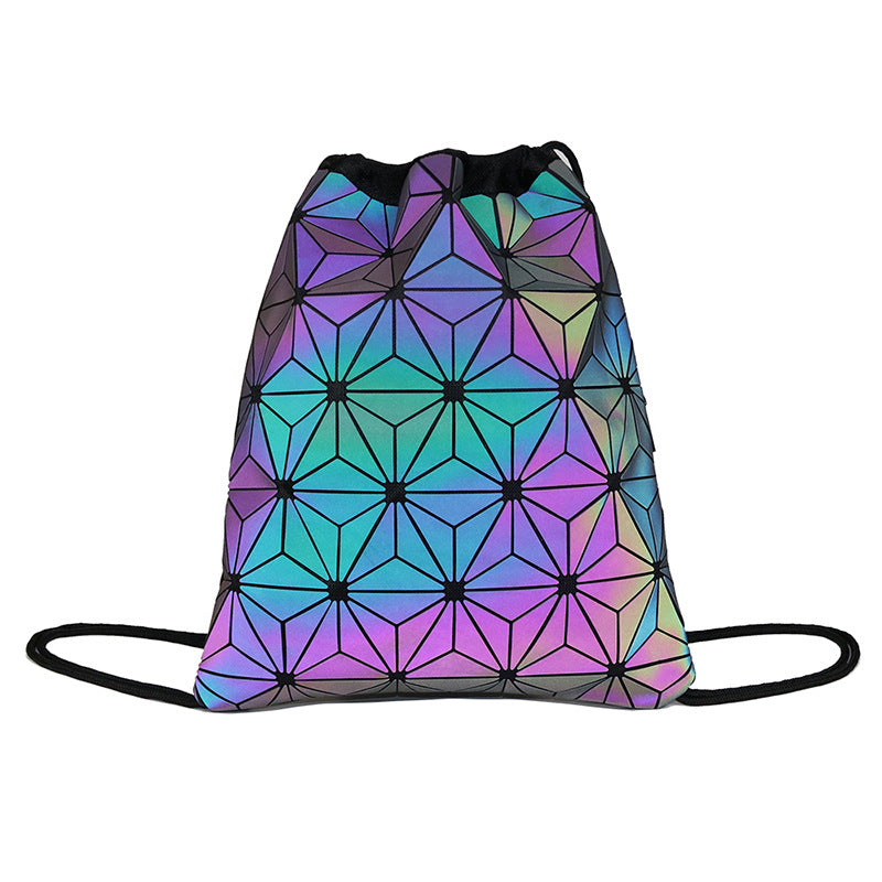 Rhombus Luminous Colorful Drawstring Male Female Bags