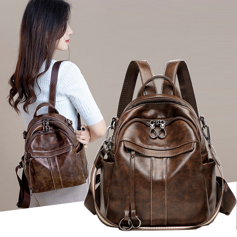 Women's Easy To Match Retro Oil Wax Skin Multipurpose Backpacks