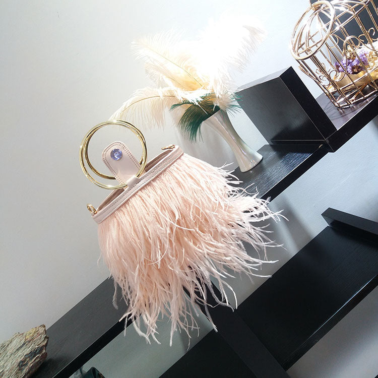 Women's Fashion Chain Imported Ostrich Fur Hand Handbags