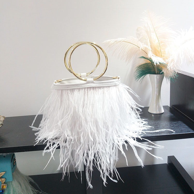 Women's Fashion Chain Imported Ostrich Fur Hand Handbags