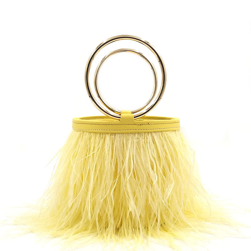 Women's Fashion Chain Imported Ostrich Fur Hand Handbags