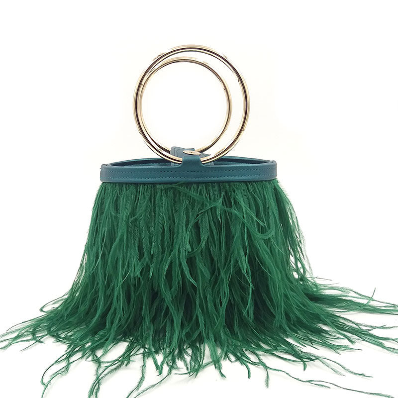Women's Fashion Chain Imported Ostrich Fur Hand Handbags