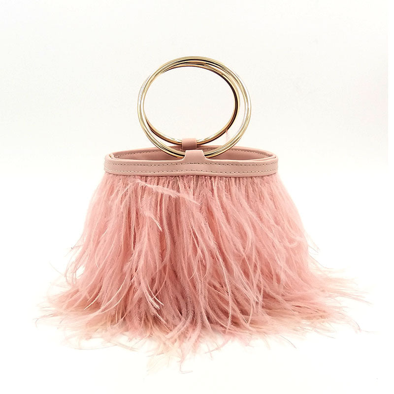 Women's Fashion Chain Imported Ostrich Fur Hand Handbags