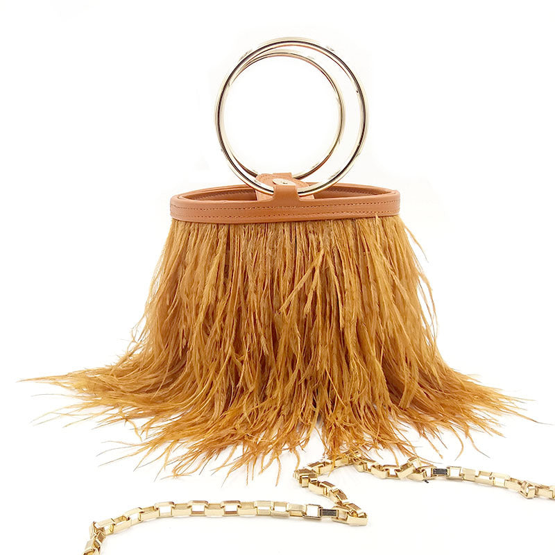 Women's Fashion Chain Imported Ostrich Fur Hand Handbags