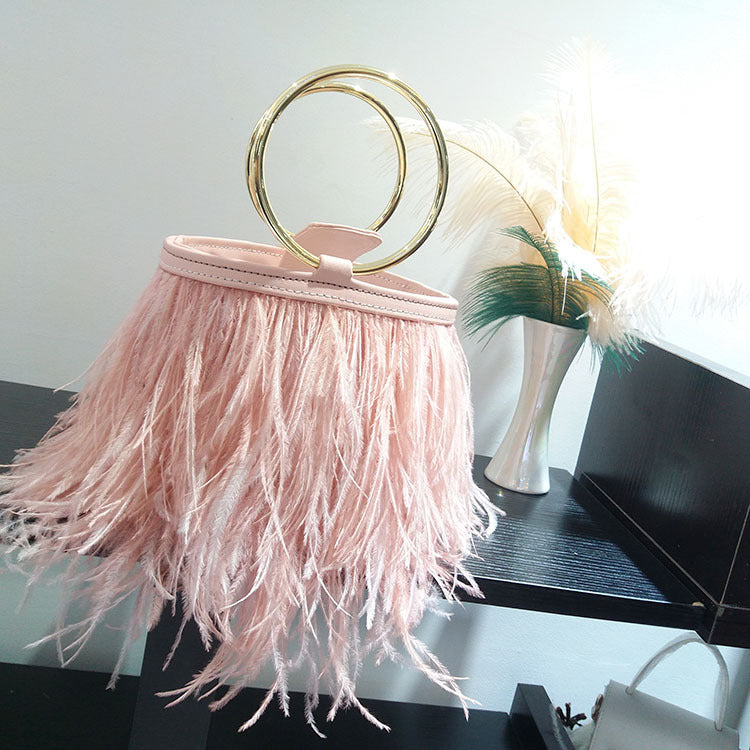 Women's Fashion Chain Imported Ostrich Fur Hand Handbags