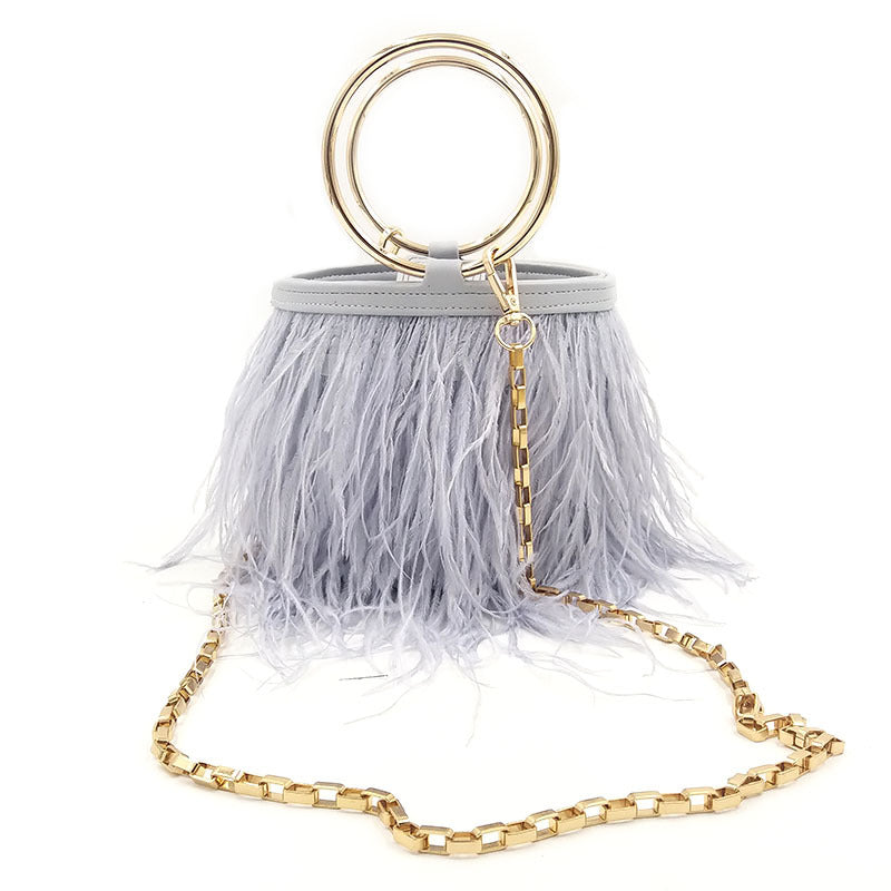 Women's Fashion Chain Imported Ostrich Fur Hand Handbags