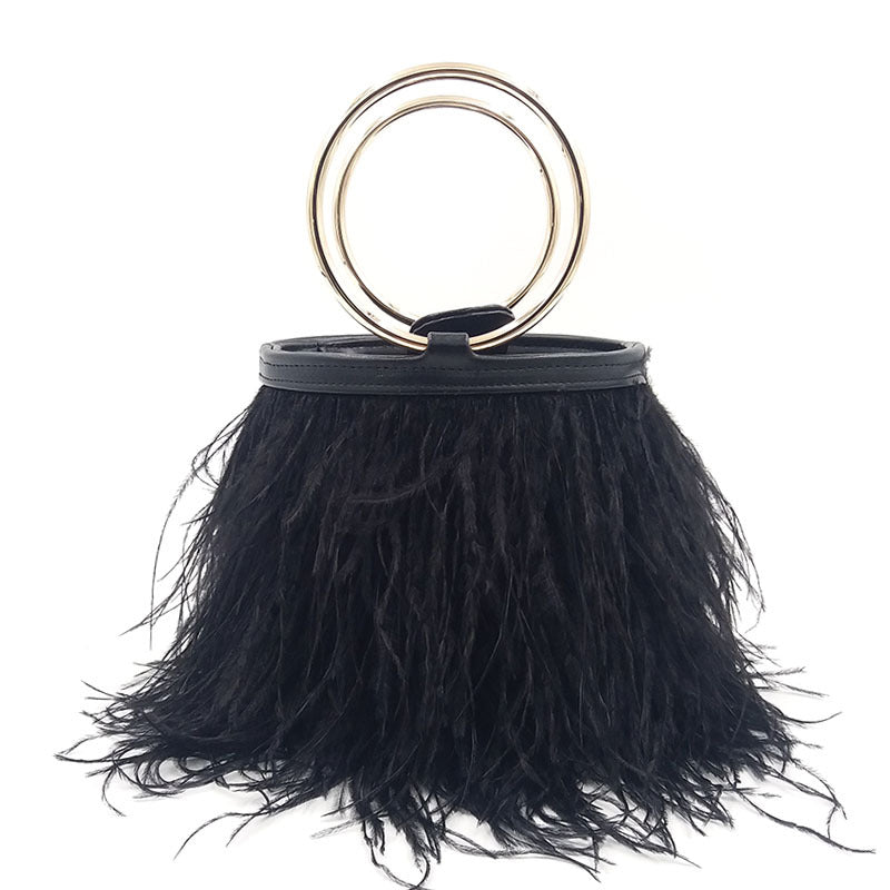 Women's Fashion Chain Imported Ostrich Fur Hand Handbags