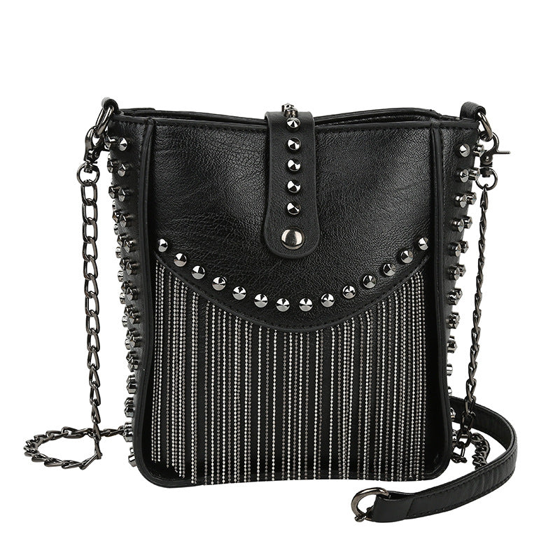 Women's Fashion Korean Style Black Mobile Tassel Women's Shoulder Bag
