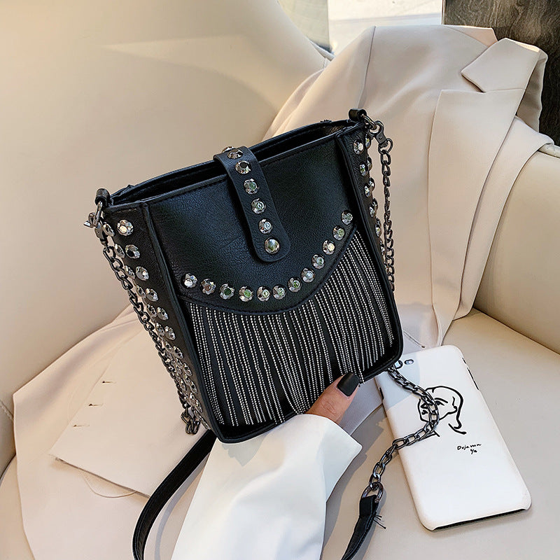 Women's Fashion Korean Style Black Mobile Tassel Women's Shoulder Bag