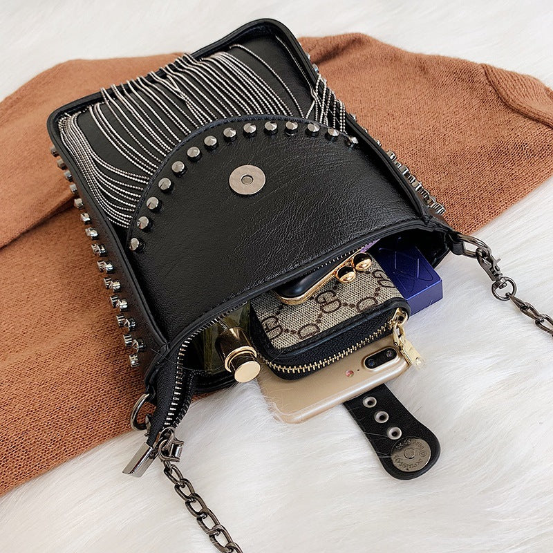 Women's Fashion Korean Style Black Mobile Tassel Women's Shoulder Bag