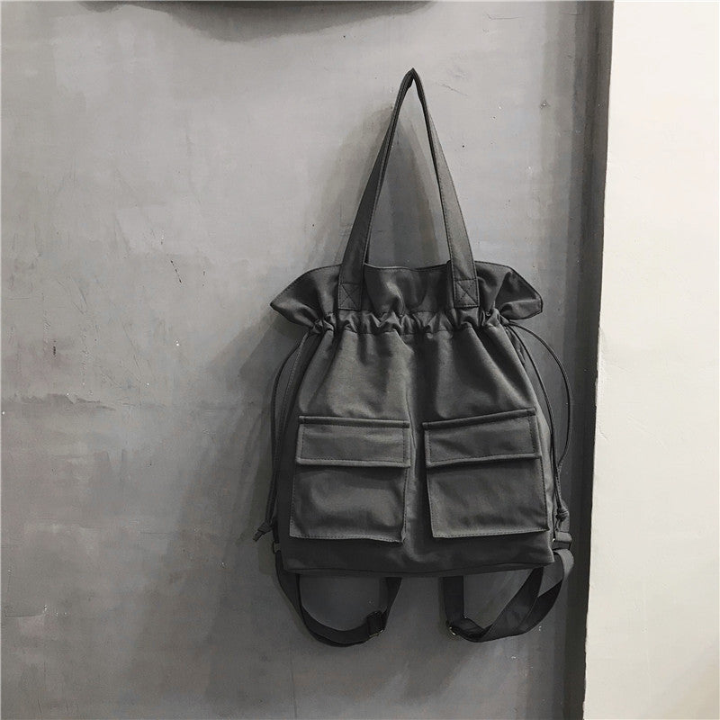 Women's Solid Color Large Capacity Canvas Personality Art Leisure Backpack