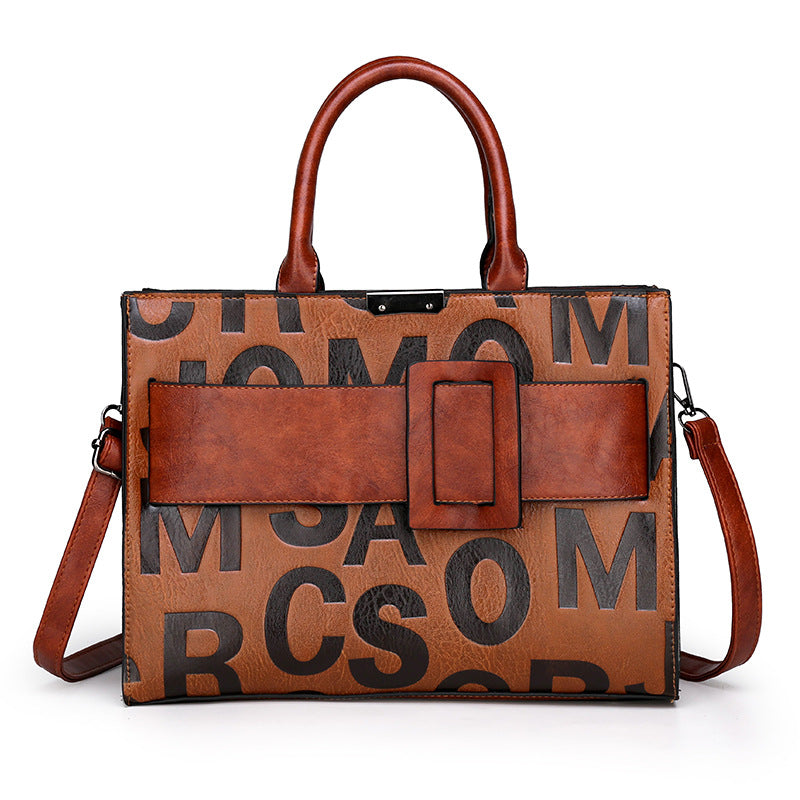 Women's Letter Pattern Portable Embossed Large Capacity Shoulder Bags