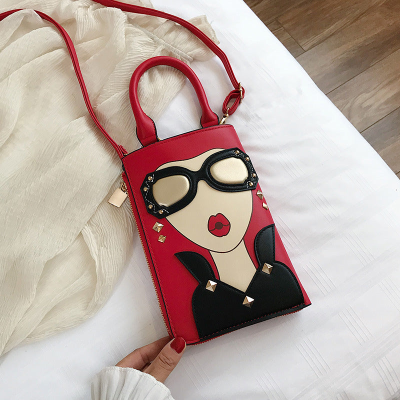 Korean Style Fashion Cartoon Beauty Head Trendy Unique Mobile Bags