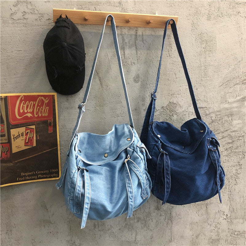 Women's Denim Canvas Tooling Style Simple Solid Color Shoulder Bags