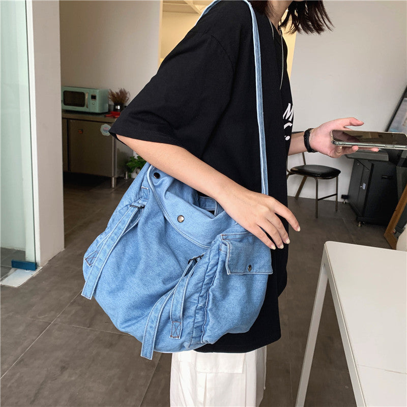 Women's Denim Canvas Tooling Style Simple Solid Color Shoulder Bags