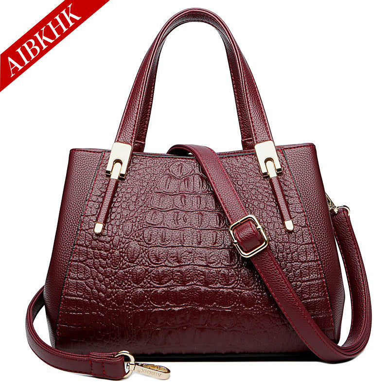 Women's Soft Leather Crocodile Pattern Mother Handbags