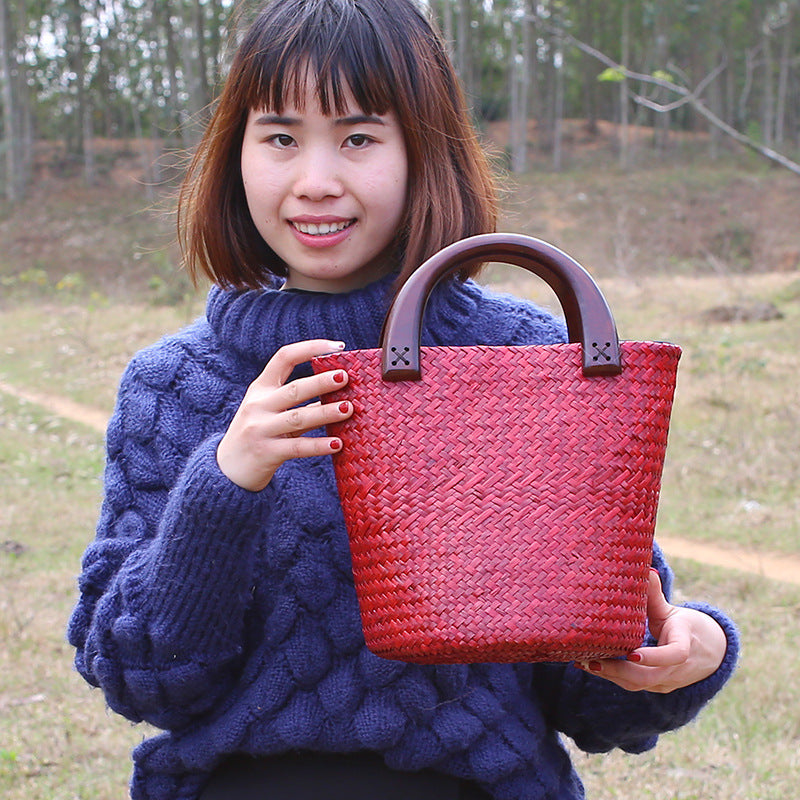 Women's Straw Rattan Woven Art National Style Portable Bucket Bags