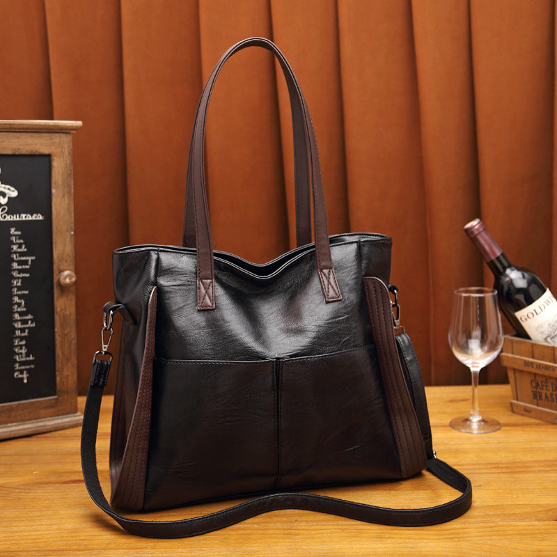 Women's Large Capacity Soft Leather Fashion Mom Commuter Women's Shoulder Bag