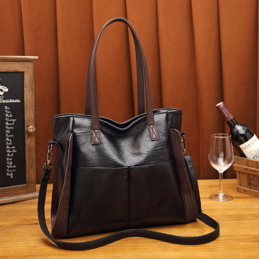 Women's Large Capacity Soft Leather Fashion Mom Commuter Women's Shoulder Bag