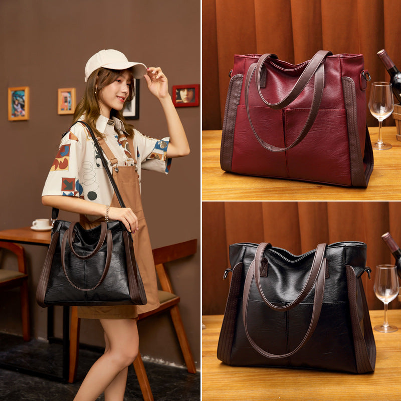 Women's Large Capacity Soft Leather Fashion Mom Commuter Women's Shoulder Bag