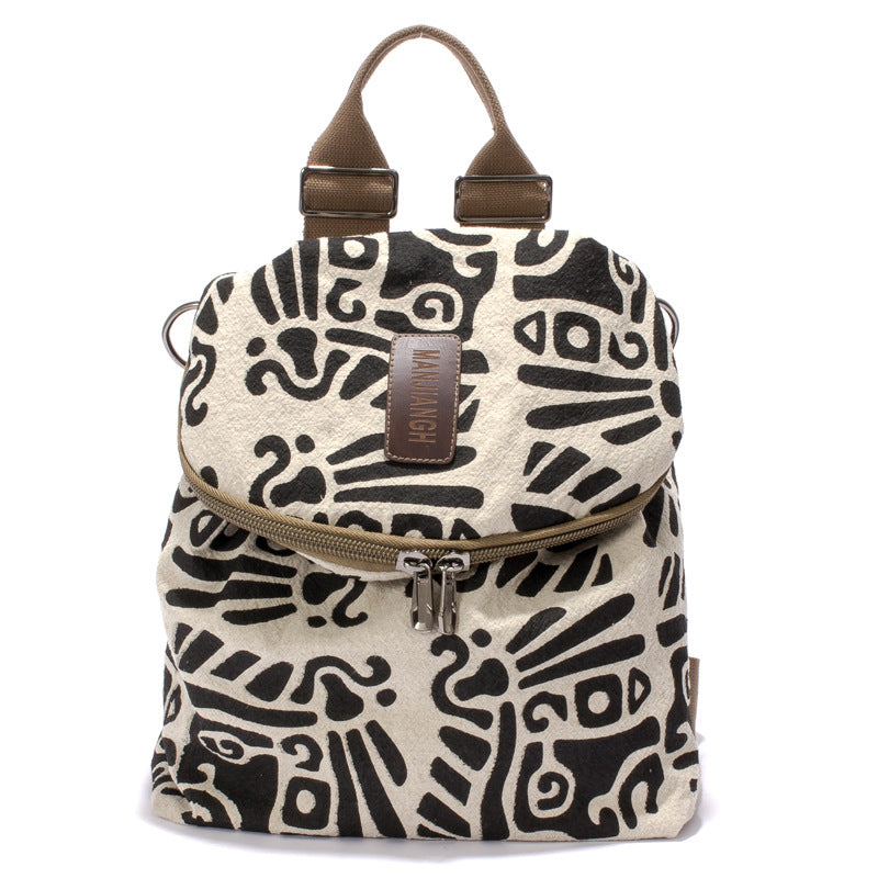 Korean Style Fashionable Pattern Canvas High Women's Backpack