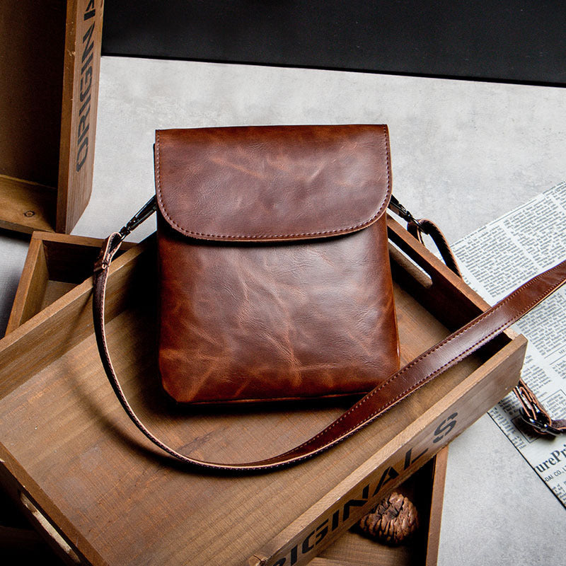 Men's Crazy Horse Leather Korean Fashion Trendy Men's Messenger Bag