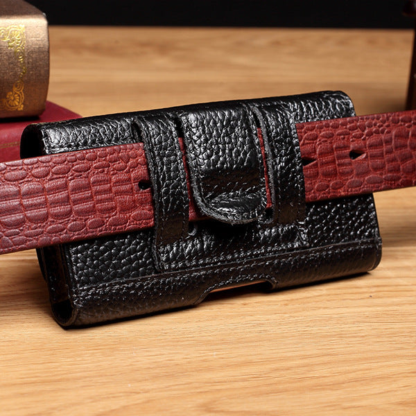 Fashion Versatile Men's Leather Horizontal Leisure Mobile Phone Bag