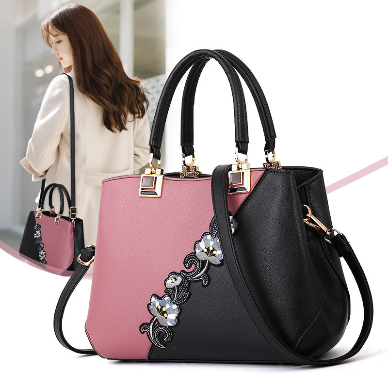 Contrast Color Embroidered Texture Mother Fashion Large Women's Handbag