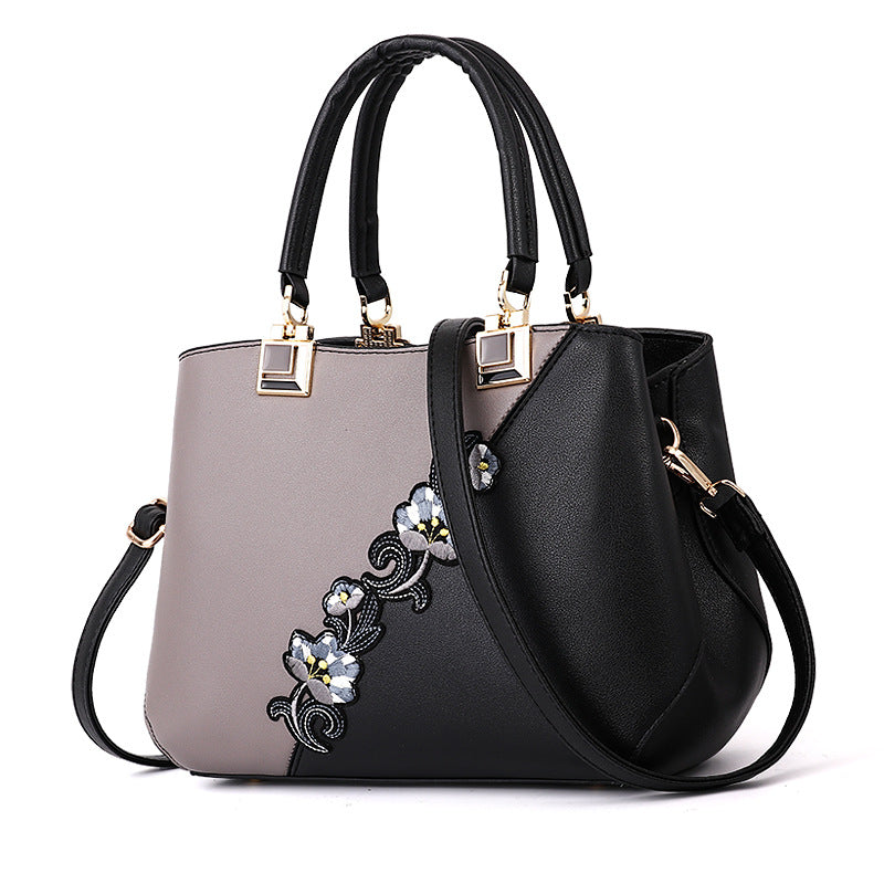 Contrast Color Embroidered Texture Mother Fashion Large Women's Handbag