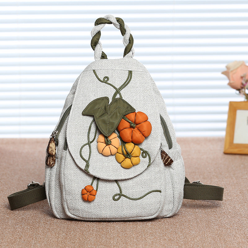 Women's Ethnic Style Canvas Handmade Stitching Artistic Backpacks