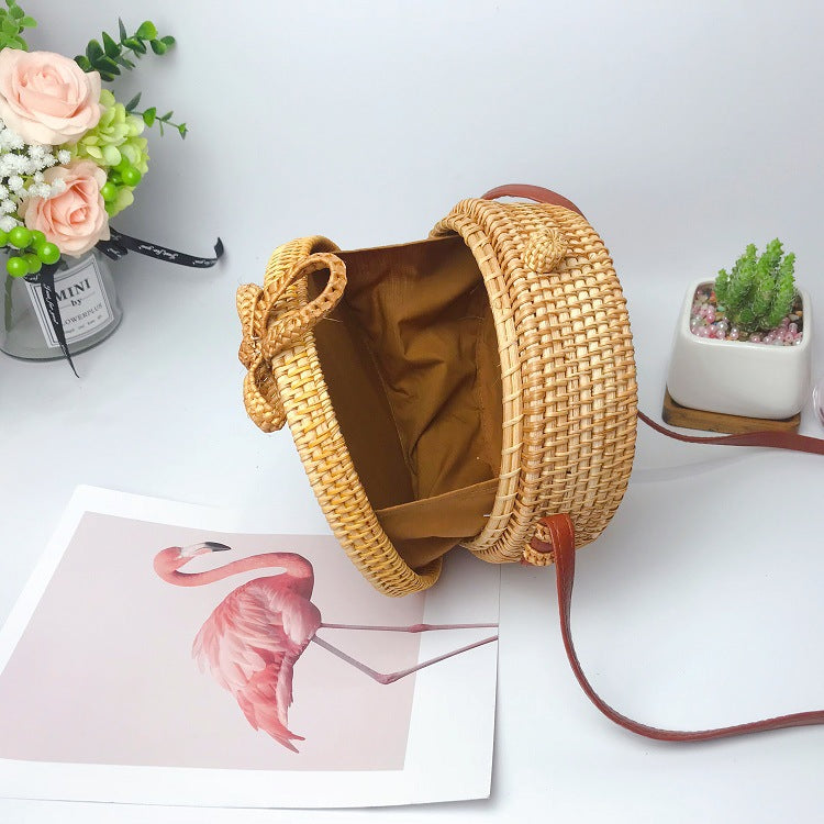 Women's Vietnam Rattan Straw Woven Portable Mori Style Basket Fan Women's Shoulder Bag