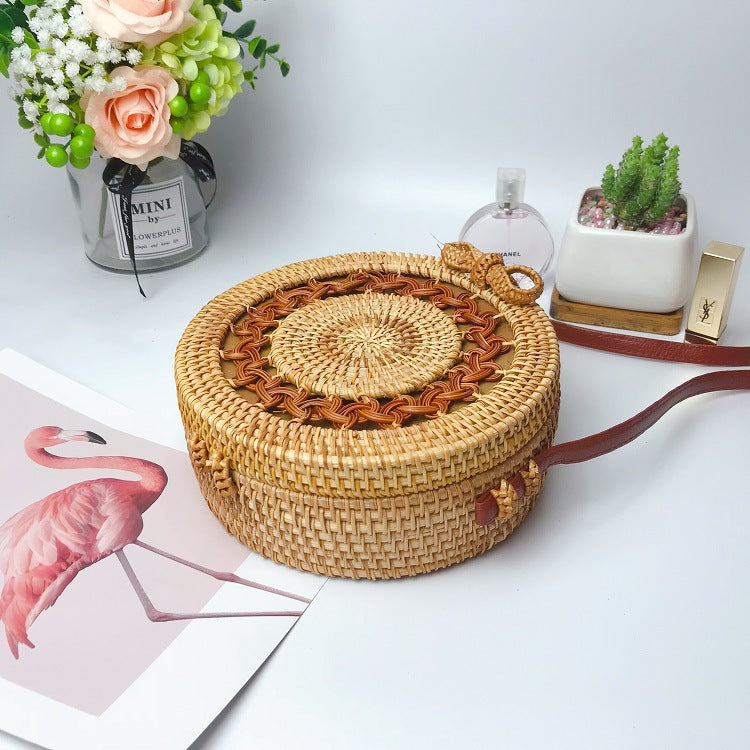 Women's Vietnam Rattan Straw Woven Portable Mori Style Basket Fan Women's Shoulder Bag
