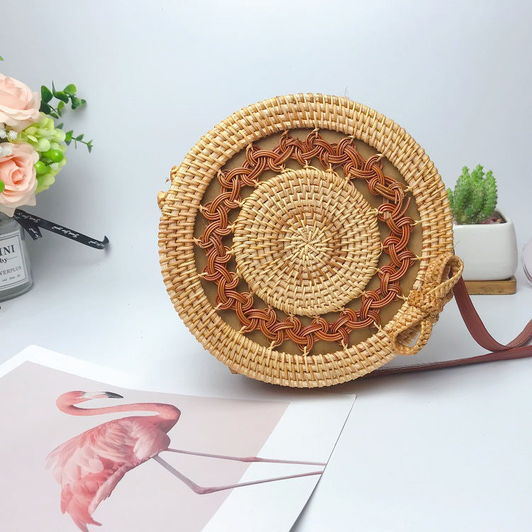 Women's Vietnam Rattan Straw Woven Portable Mori Style Basket Fan Women's Shoulder Bag